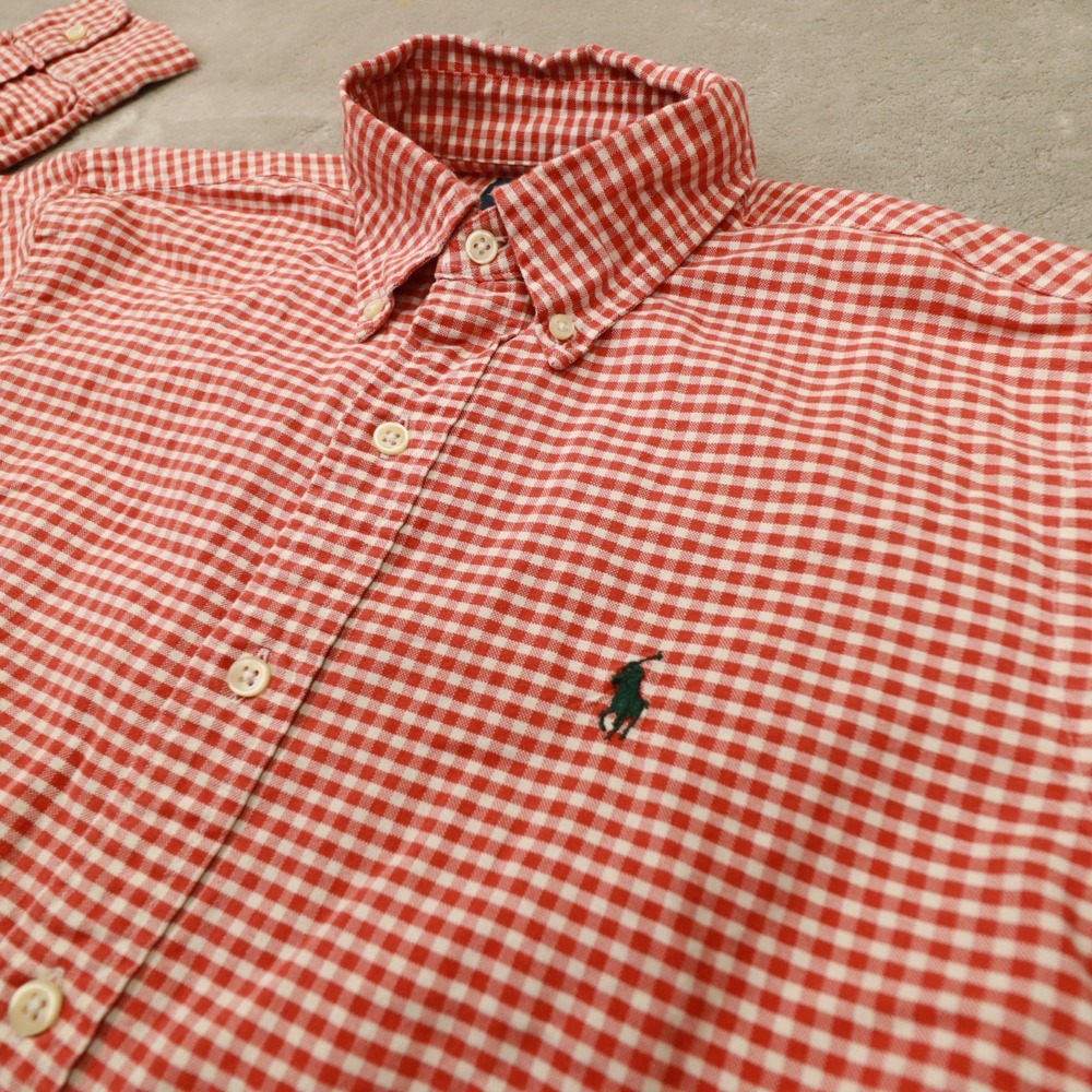 Ralph Lauren‎ Orange Custom Fit Gingham Check Button Up Shirt Men's size Small - Picture 4 of 8